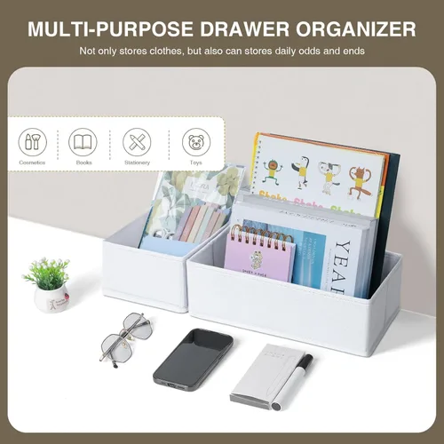 Miniatura 5 de DIMJ Organizador de cajones para ropa, paquete de 18 unidades, organizadores plegables para bebé, organizador de almacenamiento y cómoda para Blanco
