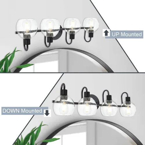 Miniatura 3 de 4 luces contemporáneas para iluminación de baño sobre espejo con pantallas de vidrio esmerilado en forma de semilla, iluminación de pared rústica