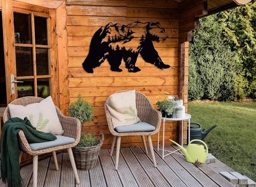 Miniatura 3 de Decoración de pared de metal con oso, arte de pared grande para exteriores, decoración de montaña y naturaleza, decoración de pared de bosque