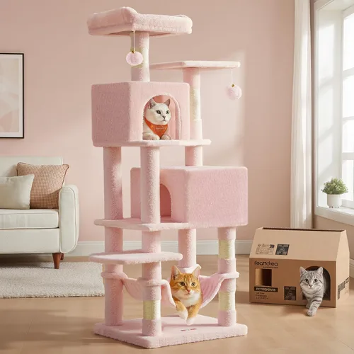 Miniatura 13 de Feandrea - Árbol para gatos de varios niveles para interiores, torre para gatos tipo condominio con 4 postes para rascar, 2 posaderos, hamaca y claro