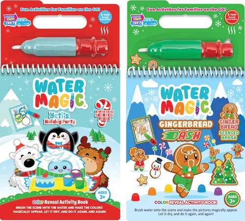 Scentco Holiday Water Magic (2 Pack - Candy Cane & Gingerbread) - Libros de actividad reutilizables con revelación de agua gourmet patentados con