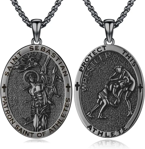 Miniatura 362 de Collar con colgante de plata de ley 925 con medalla de San Patrón, joyería religiosa para hombres y mujeres, con cadena de acero inoxidable 316L