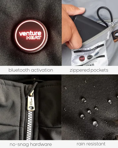 Miniatura 5 de Venture Heat Men's Bluetooth Heated Jacket with Battery Pack Included - App Control Soft Shell Coat with Hand Warmers 7.4V