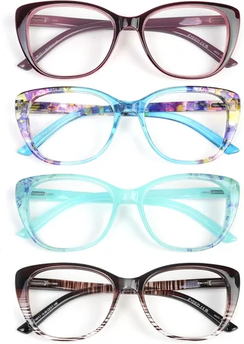 Miniatura 9 de Gafas de lectura para mujer, paquete de 4 unidades, filtro de bloqueo de luz azul, UV, de gran tamaño, elegante lector de bisagra de resorte, 4 4