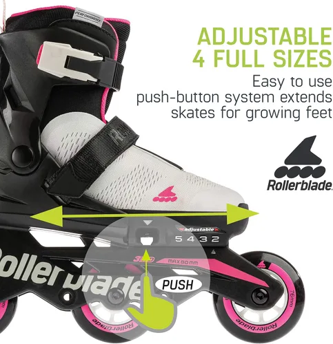 Miniatura 4 de Rollerblade Microblade Free 3WD - Patines en línea ajustables para niños, color negro y rosa, patines en línea de alto rendimiento