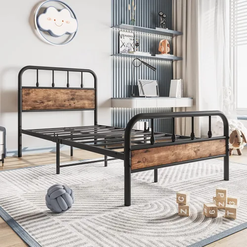 Miniatura 6 de Base de cama de metal con listones de acero resistente, tablero de mesa y estribo, no necesita somier, fácil montaje para sala de estar