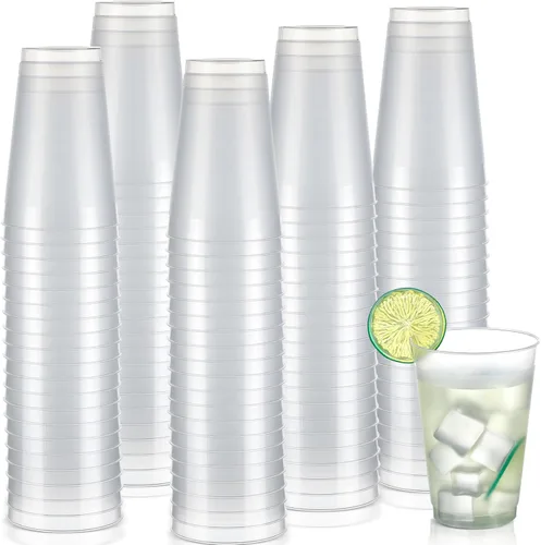 Miniatura 7 de Jingmore 500 vasos de plástico esmerilado a granel – 12 oz desechables transparentes vasos esmerilados para eventos de estadio hogar, fiesta