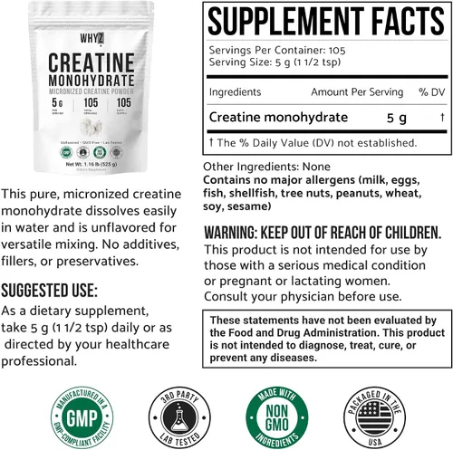 Miniatura 2 de Monohidrato de creatina en polvo, micronizado y sin sabor, suplemento de creatina para hombres y mujeres, apoyo muscular, fuerza y recuperación, 105