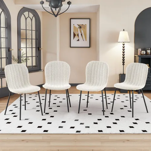 Miniatura 10 de Juego de 4 sillas de comedor, modernas sillas de comedor de piel sintética de mediados de siglo con patas de metal negro, cómoda silla de cocina