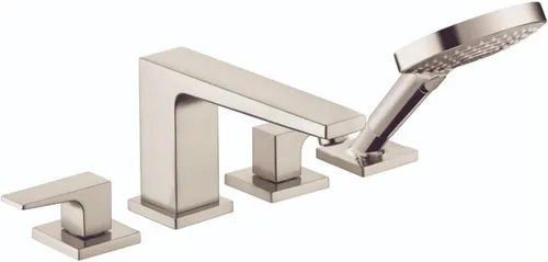 hansgrohe Metropol 32557821 - Juego de grifo de bañera independiente con 2 asas y 19 pulgadas de ancho en níquel cepillado cepillado níquel