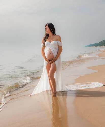 Miniatura 4 de ZIUMUDY Vestido de maternidad para sesión de fotos, fotografía, largo de gasa, vestido de maternidad transparente