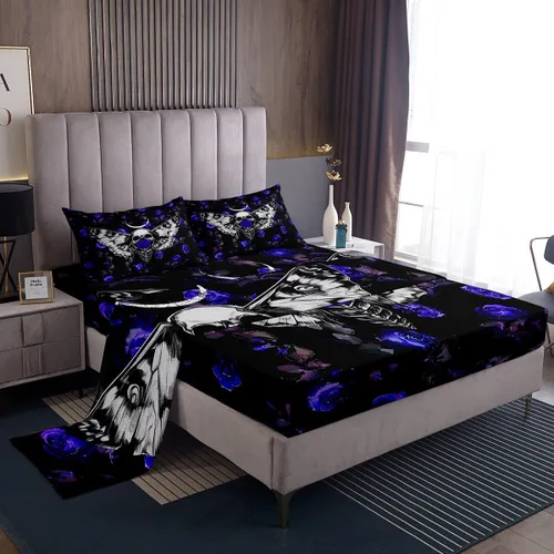 Miniatura 27 de Erosebridal Sábanas de cama de guepardo con rosa roja, juego de sábanas de bolsillo profundo con estampado de leopardo y gato, sábana bajera
