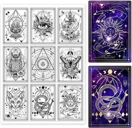 GLOBLELAND Sellos Transparentes Mágicos de Adivinación Vintage Sellos Transparentes Sellos de Silicona de Tarjetas del Tarot para Álbumes de