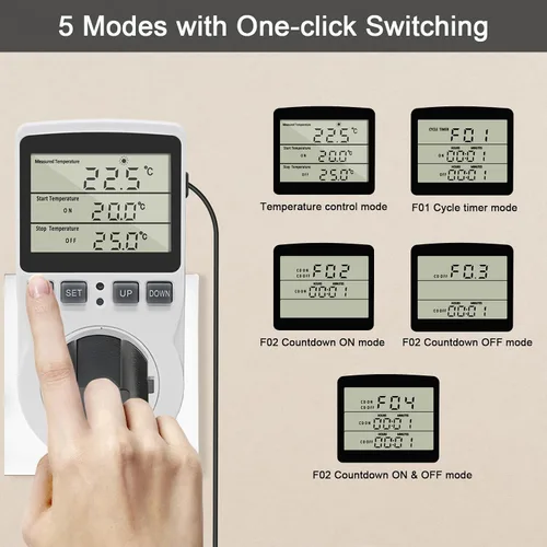 Miniatura 3 de KETOTEK Enchufe de termostato digital, controlador de temperatura de toma de salida 120V, control de calefacción y enfriamiento 110V 15A, pantalla