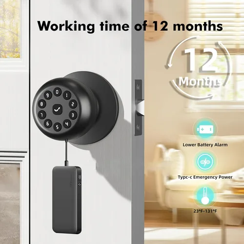 Miniatura 6 de Manija Inteligente de Puerta con Cerradura, Cerradura de Puerta sin Llave para Puerta Principal, Cerraduras de Puerta Inteligentes con Teclado, Negro
