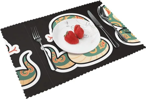 Miniatura 15 de Rectangular Placemats Set of 4, Heat Resistant Abstract Flowers Printed Kitchen Dining Table Mats
