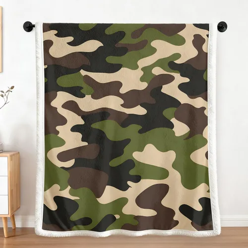 Sleepwish Manta de forro polar de camuflaje verde para niños y niños, manta de sherpa de camuflaje marrón suave para sofá, silla, manta (50 x 60