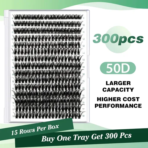 Miniatura 82 de Extensiones de racimos de pestañas 300 piezas, pestañas individuales 40D 0.07D rizado 11mm, para colocar en casa, bandeja grande de volumen