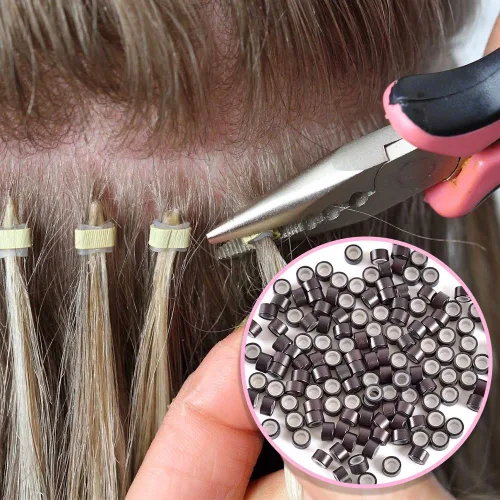 Miniatura 6 de 1000 anillos de microeslabones de silicona de alta calidad, cuentas forradas de 0.197 in para extensiones de cabello con punta I