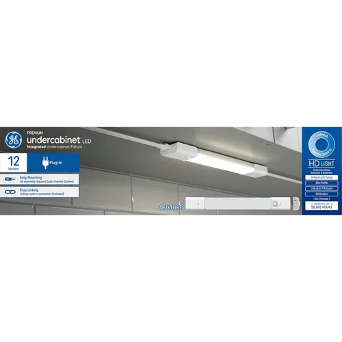 Miniatura 9 de GE Lámpara LED HD+ para debajo del gabinete, accesorio de perfil delgado integrado enlazable para cocinas, color blanco cálido, enchufable, 24