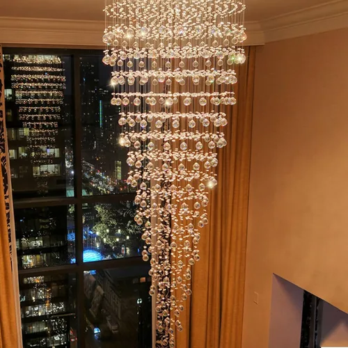 Miniatura 8 de Candelabro de escalera de cristal contemporáneo, lámpara colgante de suspensión para escalera, techo alto, vestíbulo, entrada, 32 pulgadas de ancho