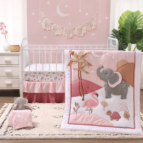The Peanutshell Juego de ropa de cama de algodón orgánico para cuna de bebé de 4 piezas para niñas, juego de cama para recién nacidos, bebés y niños