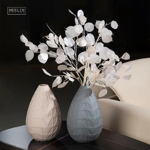 Miniatura 4 de Nuevo jarrón de cerámica de lujo moderno para decoración casera (gris hoja)