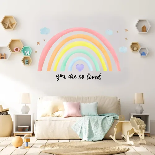 Miniatura 9 de Containlol Calcomanías de pared de arco iris, decoración de pared de sala de juegos para habitación de niñas, papel tapiz autoadhesivo de acuarela