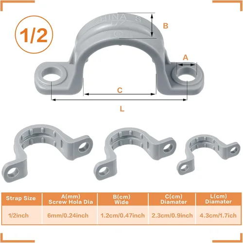 Miniatura 2 de Demissle Abrazadera de conducto de PVC, 2 correas de agujero, correa de conducto de plástico gris resistente, soporte de montaje con clip en U