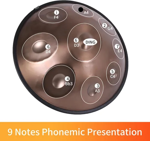 Miniatura 2 de Kurd Handpan 22" D Minor - Tambor de mano de 9 notas para rendimiento profesional, sonido de 440 Hz, incluye paño, soporte Dorado-9 Notas