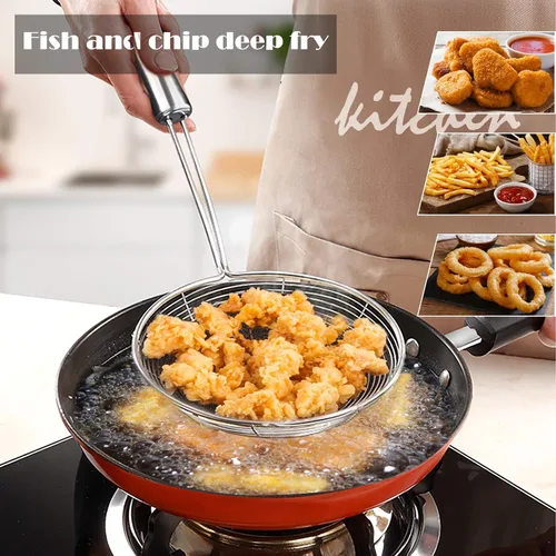 Miniatura 6 de Colador de araña de acero inoxidable, cuchara de alambre con mango largo/malla en espiral para cocina, cocina y freír alimentos (5.3 pulgadas)