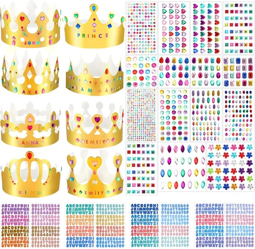 63 coronas de papel, coronas de princesa, corona de príncipe para niños, fiesta de cumpleaños, sombreros de rey, gemas de oro, joyas de números,