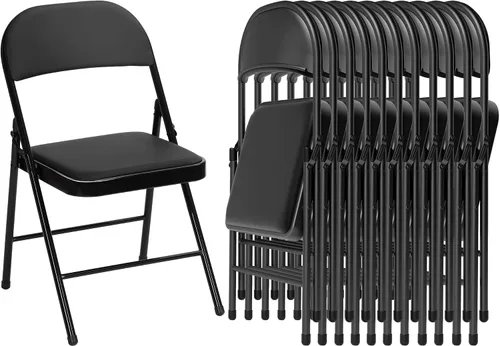 Miniatura 9 de Paquete de 4 sillas plegables negras con cojín, silla plegable acolchada con asiento y respaldo de piel sintética, sillas plegables de metal
