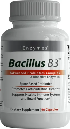 Bacillus B3 Probiótico a base de esporas + enzimas para la salud intestinal y el apoyo del microbioma, probiótico diario estable con Bacillus