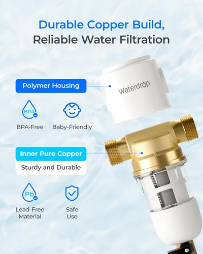 Miniatura 9 de Waterdrop Filtro de sedimentos giratorio, sistema de filtro de agua reutilizable para toda la casa, sistema de prefiltro lavable para agua