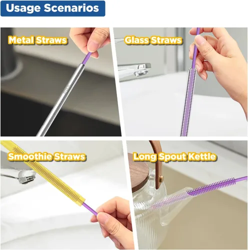 Miniatura 6 de YOTIME Cepillo Limpiador de Pajitas de Silicona, 2 Piezas Cepillo Reutilizable para Pajitas Extra Largo para Limpiar Vaso con Mango y Pajitas