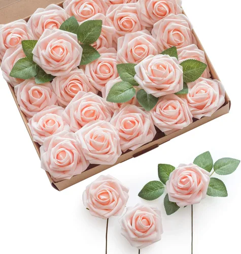 Ling's Moment - Rosas artificiales, color rubor, de aspecto realista con tallo, para bricolaje, ramos de boda, centros de mesa, despedidas de PK -