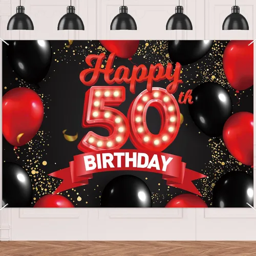 Miniatura 68 de Cartel de feliz cumpleaños 15 color rojo y negro, decoración temática de globos para niñas y mujeres, princesas de 15 años, fiesta de cumpleaños