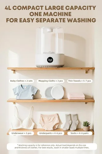 Miniatura 3 de Lavadora portátil mini, lavadora de 4L para ropa interior, recargable, sin cable, compacta para solteros, apartamentos, RV, lavadora de ropa