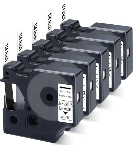 5 cintas de etiquetas compatibles Dymo D1 de 0.236 in 43613 S0720780 de repuesto para rotuladora Dymo D1 de 1/4 pulgadas, funciona con LabelManager