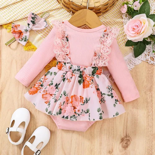 Miniatura 59 de Mameluco de encaje para bebé niña con volantes, manga larga, para recién nacido, otoño, invierno