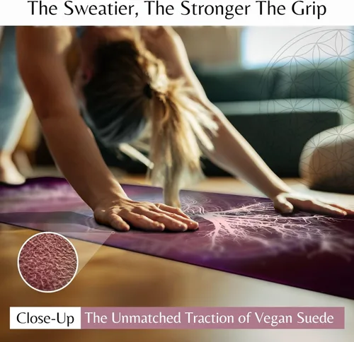 Miniatura 5 de HIGHTOP Yoga Mat with Strap Non-Slip 6mm Thick, Premium Suede & TPE Tree-of-Life Root Chakra Design (72”x24”) Yoga, Hot Yoga, Pilates and Sweaty