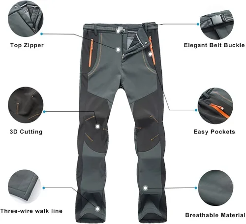 Miniatura 4 de TBMPOY - Pantalones de esquí de nieve impermeables con forro polar para hombre, para senderismo, montaña, revestimiento suave con cinturón