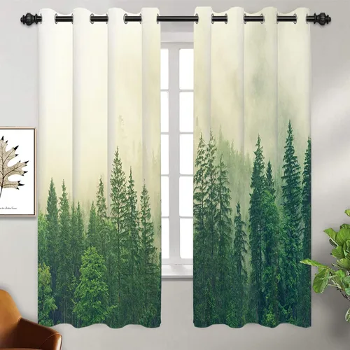 Miniatura 65 de AWERT Cortinas opacas para dormitorio, árbol negro con niebla, naturaleza, amanecer, bosque, 2 paneles para sala de estar, bloqueo de calor, 21 x 45