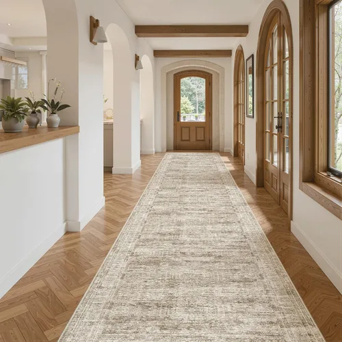 Miniatura 167 de Alfombra de pasillo Soalmost 2'6" x 10' lavable, alfombra antideslizante para cocina, baño, lavandería, alfombras vintage ultra delgadas para Beige