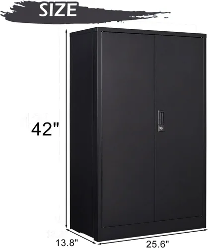 Miniatura 2 de Armario de almacenamiento de metal con puertas de bloqueo y 2 estantes ajustables, gabinete de almacenamiento plegable de 42 pulgadas, armario