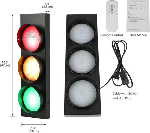 Miniatura 3 de HOMIER Lámpara de pared de semáforo, lámpara LED de tráfico de estilo retro con control remoto, decoración de luz de parada de tráfico de sala
