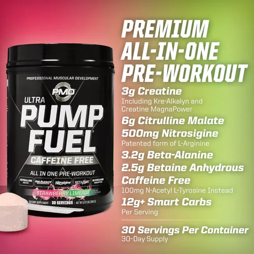 Miniatura 10 de PMD Sports Pump Fuel Ultra Sin Cafeína - Polvo Premium de Preentrenamiento y Bomba Muscular, Mayor Enfoque, Resistencia y Recuperación, Creatina Sin