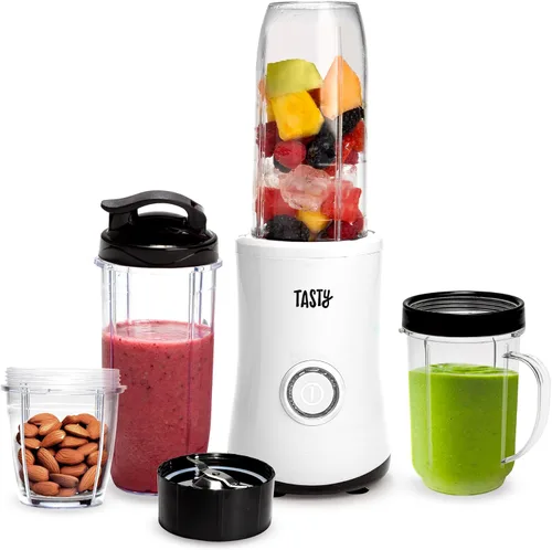Miniatura 8 de Tasty Licuadora personal con taza, potente motor de mezcla de 350 W, juego de 9 piezas con 4 tazas y tapa de viaje, compacta y portátil, aguamarina