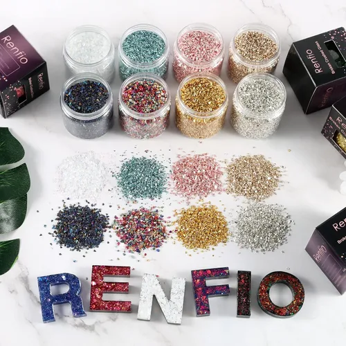 Miniatura 6 de Renfio Fragmentos de purpurina de vidrio triturado roto de 0.079 a 0.157 pulgadas, irregulares, pequeños chips metálicos gruesos, 7 onzas (7.05 oz)
